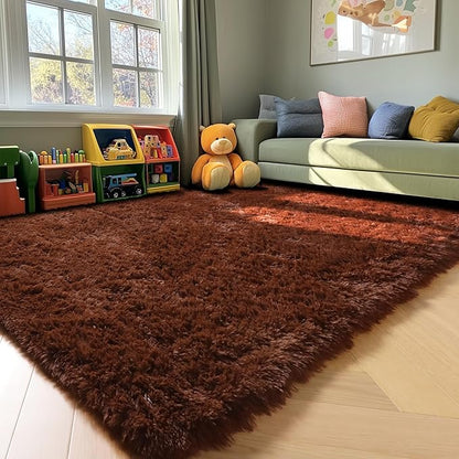 ONASAR Brown Rugs for Living Room Bedroom, 5x8 Washable Fluffy Bedside Area Rug, Soft Plush Shaggy Indoor Floor Carpet for Nursery Kids Girls Boys Teen Dorm Home Office Decor Aesthetic