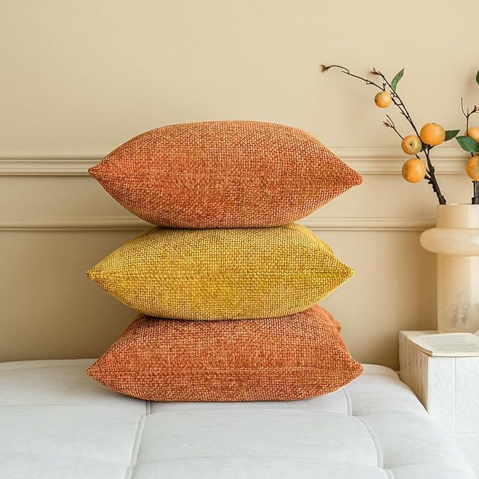 a moment Fall Orange Chenille Throw Pillow Covers 18x18 Inch Pack of 2 Modern Decorative Throw Pillow Covers Farmhouse Cross Covers Home Decor for Sofa Bedroom Living Room