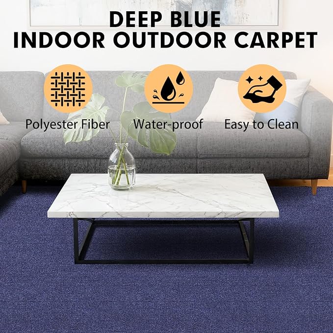 Marine Carpet,5 FT x 10 FT Deep Blue Indoor Outdoor Carpet 0.2" Thick Boat Carpet with Water-Proof TPE Backing, Non-Slide Outdoor Marine Carpet Roll for Home, Patio, Porch, Deck