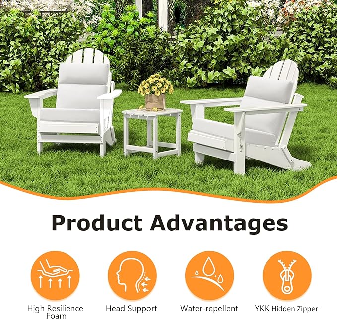 Outdoor Separate High Back Chair Cushion Seat Pads, 2-Pack 44 x 21 Inch Water-Repellent & Fade-Resistant Patio Furniture Cushions with Ties for Adirondack, Rocking Chairs, Linen