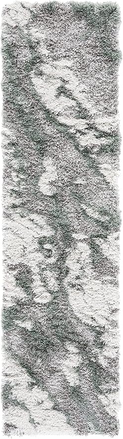 SAFAVIEH Horizon Shag Collection Runner Rug - 2' x 15', Grey & Green, Modern Abstract Design, Non-Shedding & Easy Care, 2.6-inch Thick Ideal for High Traffic Areas in Living Room, Bedroom (HZN890Y)