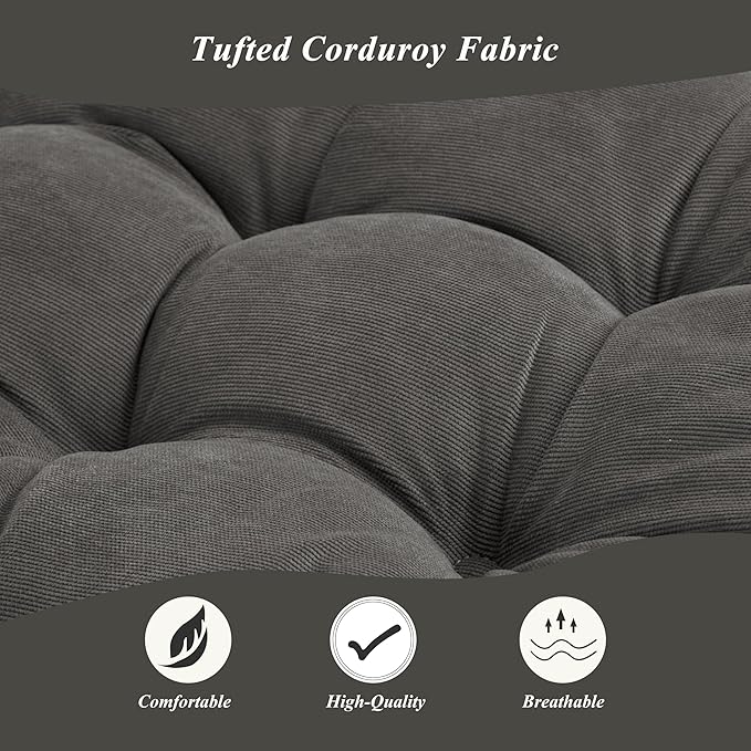 Meditation Floor Pillow 22×22 Inch 1 Pack Large Floor Cushions for Adults Square Tufted Corduroy Floor Pillows for Yoga Living Tatami Room Dark Grey