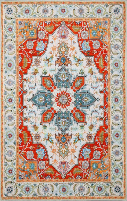 WILLSUN Washable Area Rugs, 2x3 Non-Slip Boho Small Area Rugs for Entryway, Kitchen, Bathroom, Machine Washable Vintage Rug, Indoor Floral Print Carpet for Home Decor, Kid & Pet Friendly Mat