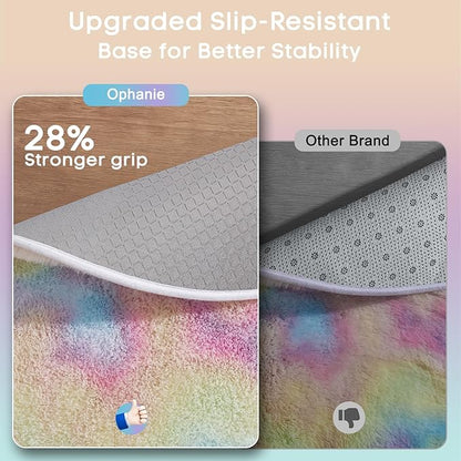 Ophanie Round Rug 6Ft Rainbow Circle Area Rug, Cute Room Decor for Teen Girls, Fluffy Fuzzy Bedroom Carpet, Plush Soft Shaggy Living Room Rugs for Kids Home Decor Aesthetic, Nursery