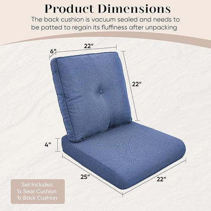 Outdoor Chair Cushions-Patio Chair Cushions Set with Removable Cover 22 X 25 Inch Outdoor Cushions for Patio Furniture Chair Sofa Couch-Blue