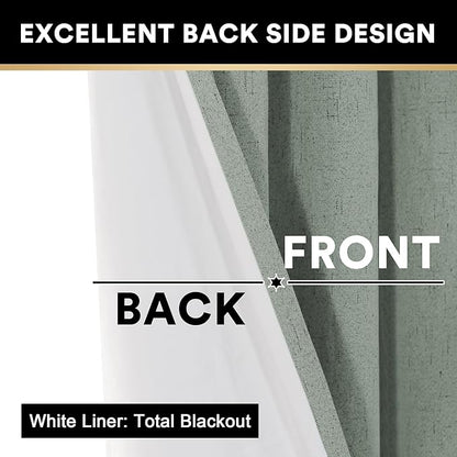 PrinceDeco 100% Blackout Curtains 54" Long Green Blackout Curtains for Bedroom Linen Texture Solid Thermal Insulated with White Liner Luxury Decor for Nursery 52x54 Inch (2 Panels)