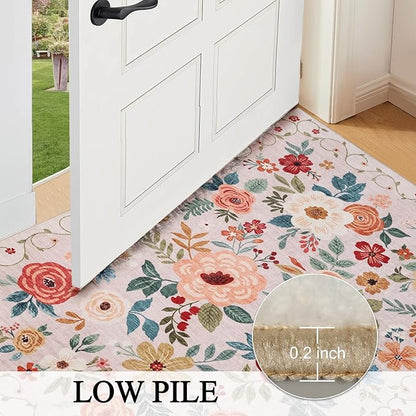 DUKINO 3x10 Runner Rug for Hallway, Washable Kitchen Floral Runner Rug with Non Slip Backing, Low Pile Soft Boho Carpet for Kitchen, Hallway, Entryway, Laundry, Bedroom, Beige