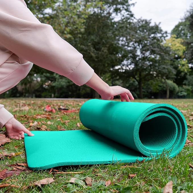 BalanceFrom GoCloud 71x24 Inches Extra Thick Yoga Mat 1-Inch High-Density Foam – Roll-Up Exercise Pad with Double-Sided Non-Slip Surface and Carrying Strap for Pilates and Home Workouts