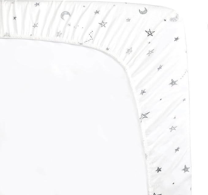 American Baby Company 15" x 33" Fitted Bassinet Sheet, Printed 100% Natural Cotton Jersey Knit, Grey Star and Moon, Soft Breathable, for Boys and Girls