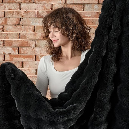 Lotus Karen Queen Size Faux Fur Blanket - Big Bubble Rabbit Fluff, 90x90 Inches