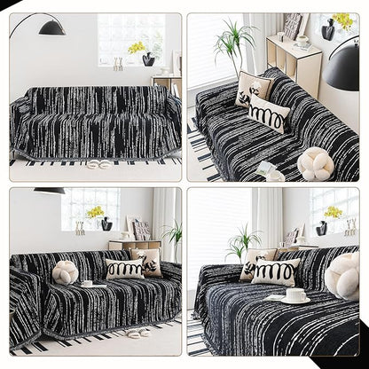 Chenille Couch Cover Pet Friendly, Sofa Cover Washable, Reversible Sofa Slipcover for Sectional Sofa, Loveseat, 2 or 3 Cushion Couch, Corner Sofa, Futon Cover (71" X 102", Black)