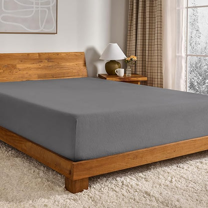 Bare Home 2 Fitted Bottom Sheets 100% Cotton Velvet Flannel (2-Pack) - Extra Soft Heavweight - Double Brushed Flannel - Deep Pocket (Queen, Grey)