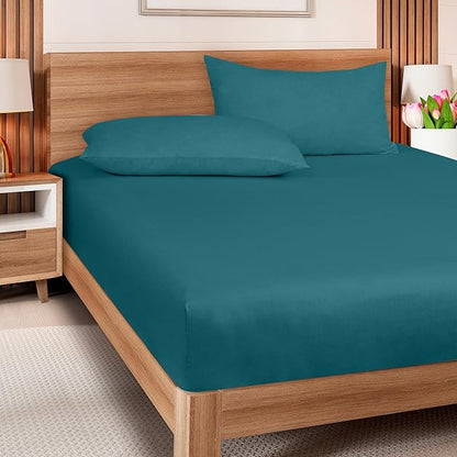 ROYALE LINENS 300 Thread Count 100% Long Staple Combed Cotton Fitted Sheet King - Super Soft Deep Pocket Bottom Sheet - Fitted Sheets Only - Elastic Sheets (King, Teal)