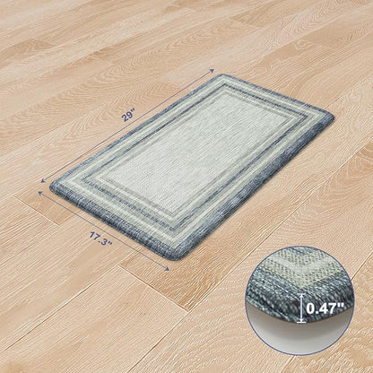 KIMODE Anti Fatigue Kitchen Mats, 17.3" x 29" Farmhouse Kitchen Rugs, Cushioned, Non-Slip Waterproof Comfort Thick Kitchen Floor Standing Mat for Corner Sink, Laundry Floor, Blue and Gray