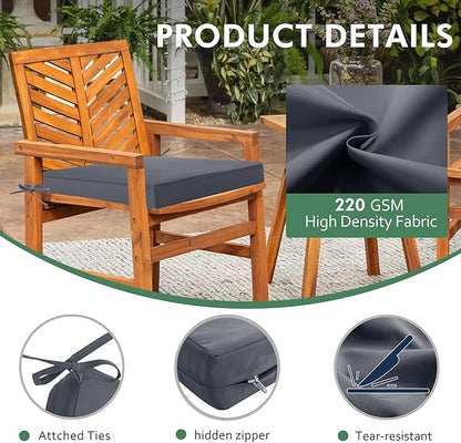 Outdoor Chair Cushions Set of 4: Waterproof & Fade Resistant Deep Seat Cushion for Patio Furniture - 24 x 24 Inch Chair Pads with Ties and Hidden Zipper - Patio Chair Cushion Replacement, Dark Grey