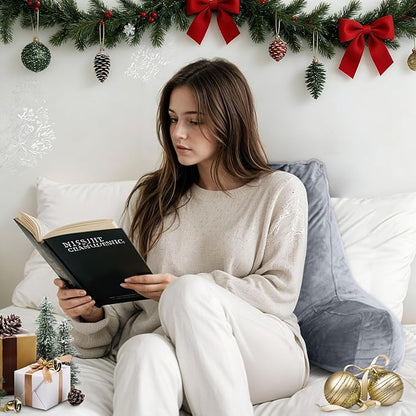 Reading Pillow for Sitting in Bed Adult, Reading Pillow with Shredded Memory Foam, Bed Pillow with Washable Cover, Back Pillow Sitting Up with Extend Arms, LightGrey, Large