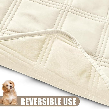 Smiry Waterproof Dog Bed Cover Blanket 68x82, Soft Reversible Pet Blanket, Washable Leakproof Cats Dogs Couch Cover for Sofa, Couch, Furniture, Lattice, Beige/Beige