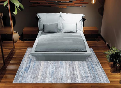 Bloom Rugs Washable Non-Slip 6' x 9' Rug - Gray/Blue/Blush Modern Abstract Area Rug for Living Room, Bedroom, Dining Room, and Kitchen - Exact Size: 6' x 9'