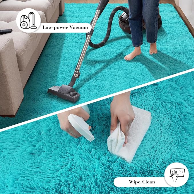 Teal Blue Rug Fluffy Rug, 6x9 Teal Area Rugs for Living Room, Soft Cute Baby Play Mat, Teal Rugs for Bedroom, Nursery, Preppy Dorm, Plush Aesthetic
