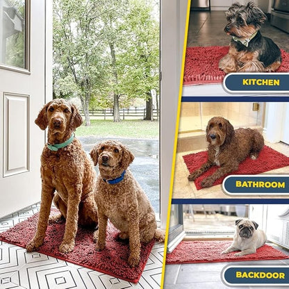 Muddy Mat® Shown on TV – Super Absorbent Door Mat Indoor, Microfiber Quick Dry Chenille Entryway Rug, Non-Slip Front Door Mat, Indoor Mats for Entryway, Machine Washable Pet Rug, Red 36"x60"