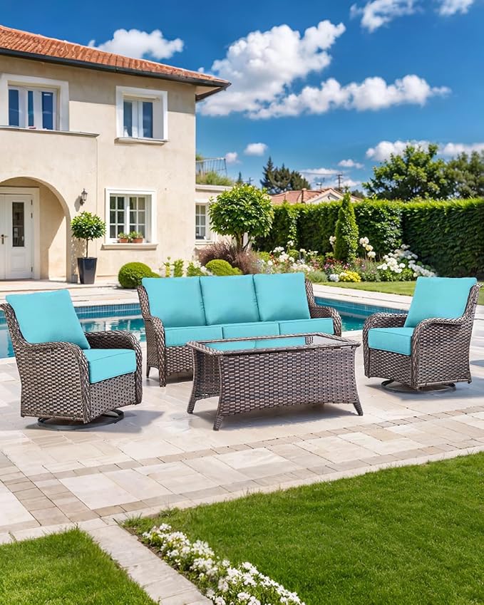 Luxury 22x24/22x25 6-Inch Outdoor Cushions - Water Resistant 1 Set Zippered Patio Chair Cushion for Wicker Dining Rocking Swivel Chairs Loveseat Couch Sectional Sofa - Turquoise