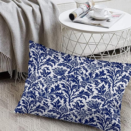 Thistle Damask Navy Blue and White William Morris Throw Pillow Covers 12x20 Inch Aesthetic Pillow Velvet Decorative Pillowcase Home Decor Living Room Cushion Case for Bed Sofa Couch