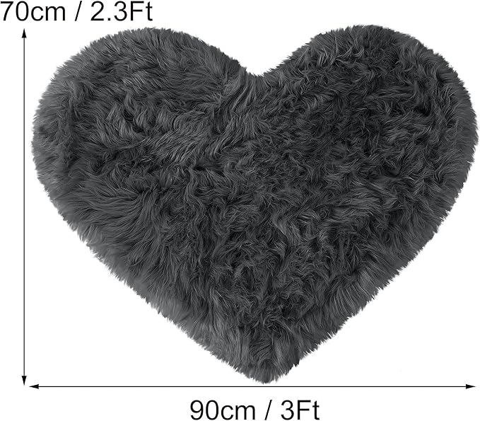 uxcell Heart Shaped Rugs for Bedroom,Small Aesthetic Carpet Girls,Cute Shaggy Floor Mirror Mat,Pastel Furry Throw Rug 2.3ftx3ft, Dark Gray