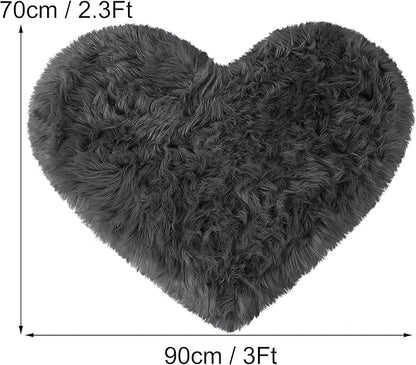 uxcell Heart Shaped Rugs for Bedroom,Small Aesthetic Carpet Girls,Cute Shaggy Floor Mirror Mat,Pastel Furry Throw Rug 2.3ftx3ft, Dark Gray