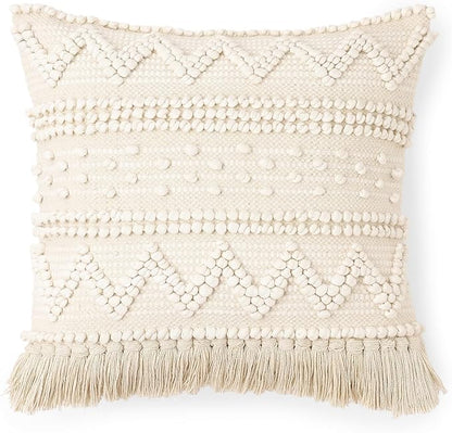 REDEARTH · Boho Textured Throw Pillow Cushion Covers - Woven Tufted Decorative Farmhouse Cases Set for Couch - Bed - Chair - Dining - Patio - Outdoor - 100% Cotton (18"x18" - Natural) Pack of 2