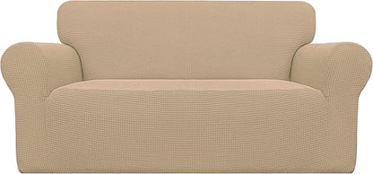 Easy-Going Stretch Oversized Loveseat Slipcover 1-Piece Sofa Cover Furniture Protector Couch Soft with Elastic Bottom for Kids Polyester Spandex Jacquard Fabric Small Checks Sand
