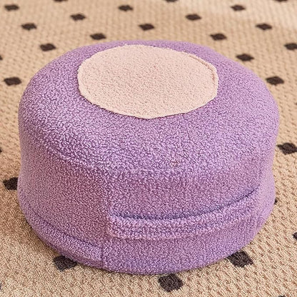 Round Pouf Ottoman Foot Rest, Stuffed Floor Pouf Foot Stool with Foam Chunk, Fluffy Storage Ottomans for Living Room Home Decor, Purple
