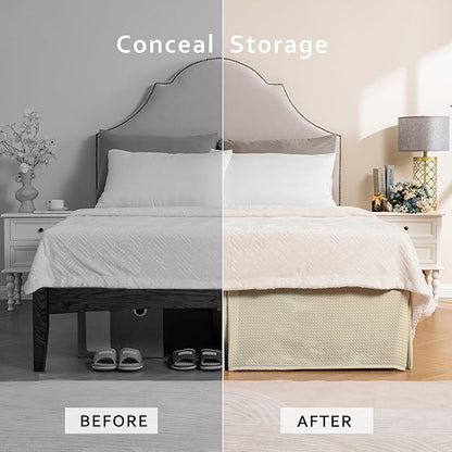 MIYE Pleated Waffle Weave Bed Skirt, Tailored Dust Ruffle 18 Inch Drop Easy Fit, Machine Washable,No Split Corners (Light Beige, Full - 18" Drop)