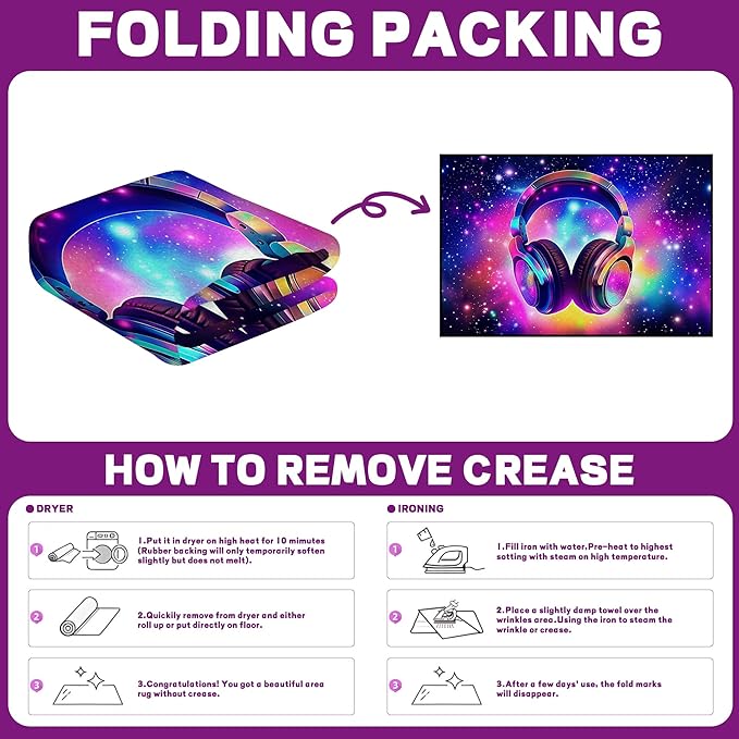 Galaxy Game Area Rug Music Headphone Rugs Colorful Throw Rug Non-Slip Carpet Doormats for Living Room Bedroom Apartment Dorm Floor Mat 47 in X 31 in