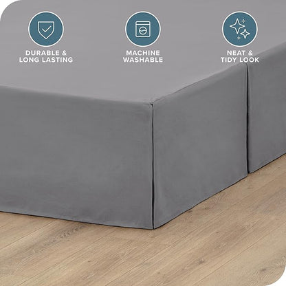 Bare Home Queen Bed Skirt - 15-Inch Tailored Drop Easy Fit - Bed Skirt for Beds - Center & Corner Pleats (Queen, Grey)