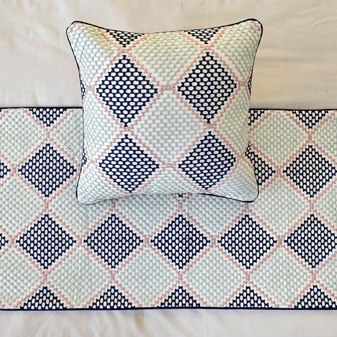HomeCentric Blue Decorative Bed Runner CA King 86"x18" with Pillow Cover, Embroidered Bed Scarf - Pointillism