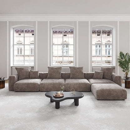 JACH 181" Oversized Modular Sectional Sofa, Deep 4-Seats Sectional Couch with Chaise Ottoman, Huge Plus Convertible Sofas, Corduroy Minimalist Couches for Living Room, Office, Apartment, Light Brown