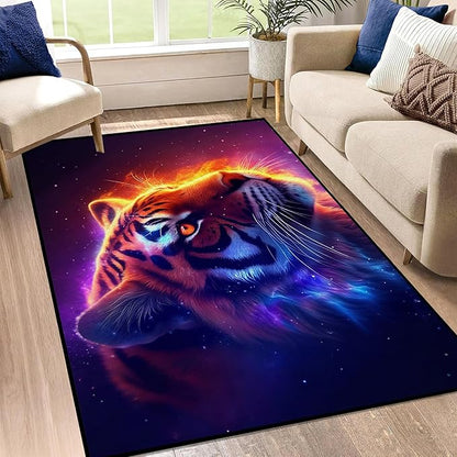 Galaxy Tiger Rug 3D Fierce Tigers Area Rugs for Bedroom Living Room Playroom Gameroom Boys Kids Fire Glitter Carpet Throw Rugs Floor Mat 63 in x 31 in