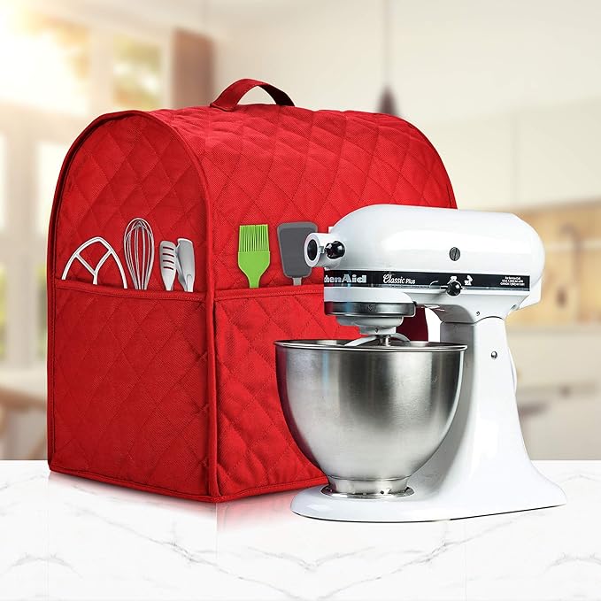 Stand Mixer Cover compatible with Kitchenaid Mixer, Fits All Tilt Head & Bowl Lift Models,Pure Cottot,Fine, Soft, Not Easy to Fade, Not Easy To Pilling. (Fits for 4.5-Quart and All 6-Quart, Red)