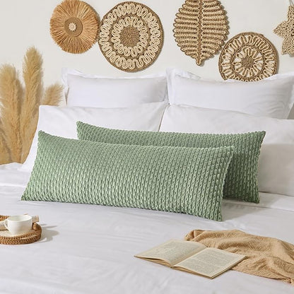 Kevin Textile 20x54 Inch Long Body Lumbar 1 Pack Boho Decorative Throw Pillow Cover Soft Striped Corduroy Rectangle Cushion Case Farmhouse Accent for Living Room Couch Sofa Bed, Sage Green
