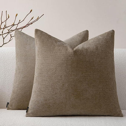 a moment Pack of 2 Decorative Chenille Throw Pillow Covers with Twill Cushion Covers for Sofa Living Room Couch Bed 18x18 Inch Dark Brown