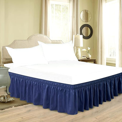 Biscaynebay Wrap Around Bed Skirts for King & Cal King Beds 17" Long Drop, Navy Adjustable Elastic Dust Ruffles Easy Fit Wrinkle & Fade Resistant Silky Luxurious Fabric Solid Machine Washable