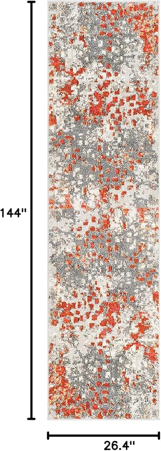 SAFAVIEH Monaco Collection Runner Rug - 2'2" x 12', Grey & Orange, Boho Chic Abstract Watercolor Design, Non-Shedding & Easy Care, Ideal for High Traffic Areas in Living Room, Bedroom (MNC225H)