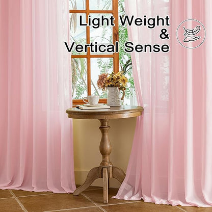 MAIHER Pink Pleated Sheer Curtains 96 Inches Long for Girls Bedroom Light Filtering Soft Touch Textured Pinch Pleat Drapes with Ajustable Hooks, Pink, 42" W x 96" L, 2 Panels