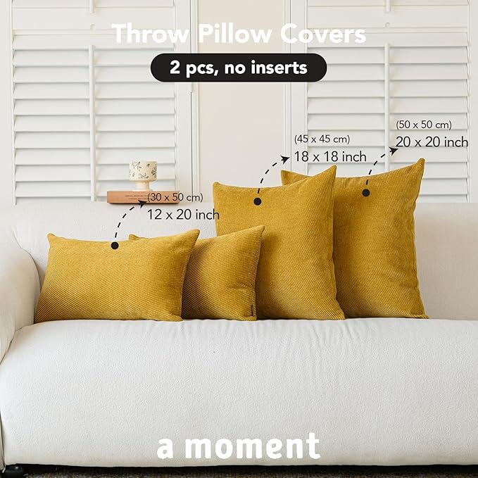 a moment Pack of 2 Decorative Chenille Throw Pillow Covers with Twill Cushion Covers for Sofa Living Room Couch Bed 12x20 Inch Yellow