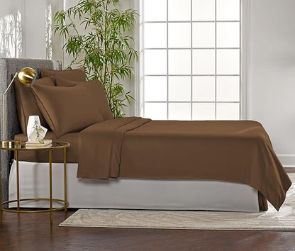 Pure Bamboo Full Sheets, Genuine 100% Organic Viscose Derived from Bamboo Bed Sheet Set, Luxuriously Soft & Cooling, Double Stitching, 2 Year Quality Promise (Full, Coconut Husk)