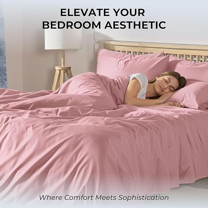 100% Natural Cotton Sheets Queen Size Bed Set | 500 TC Single-Ply Sateen Weave | Soft, Breathable, Hypoallergenic Solid 4-Piece Bedding with Deep Pocket Fitted, Flat, Pillowcase | Blush