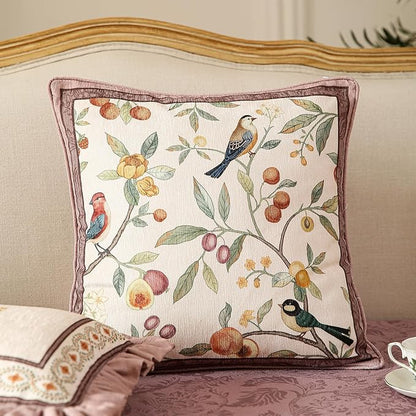 Square Pink Farmhouse Throw Pillow Covers Pack of 2,Birds and Flowers Pattern Cozy Velvet Pillowcases,Decoration Pillows Cushion Covers for Couch Sofa Bed Car Chair,18"x18"