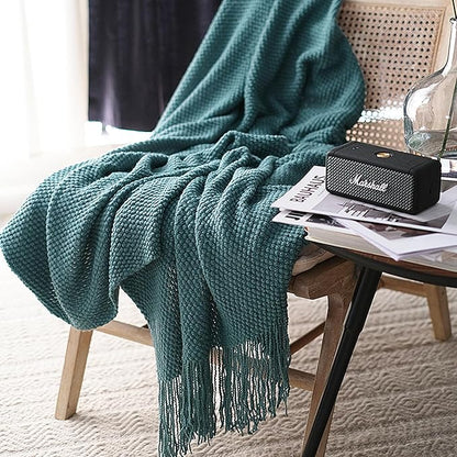 LOMAO Knitted Throw Blanket with Tassels Bubble Textured Soft Blanket Lightweight Warm Throw Blanket for Couch Cover Home Decor (Teal, 50x60)