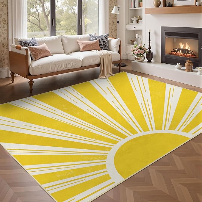 Outdoor Indoor Area Rug Boho Sun Washable Outdoor 8x10 Patio Rugs Medieval Aesthetic Vintage Abstract Art Non-Slip Carpet for Living Room, Patio, Porch, Pool Deck (8x10)