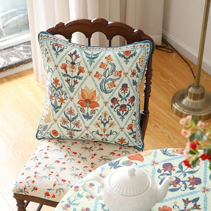 ISAENNE Design Square Linen Throw Pillow Covers 18"x18" Pack of 2, Blue Floral Country Cushion Covers with Colorful Wildflower Pattern Decor Pillowcases for Bed,Living Room,Outdoor,Car